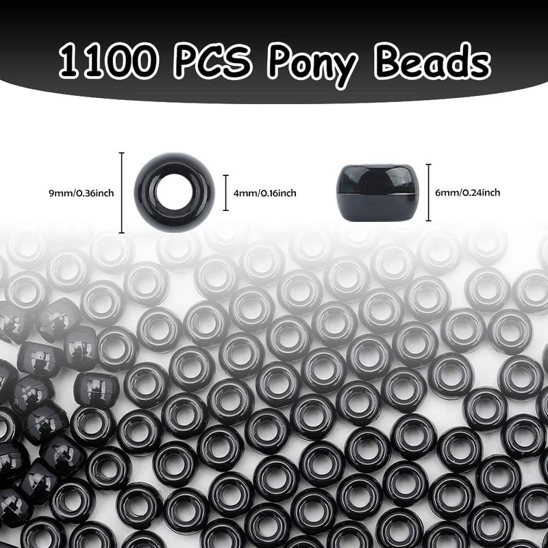 anpiwshjo Pony Beads 1100 Pcs,Beads for Jewelry Making,Bead for Bracelets Making,Plastic Bead for Crafts for Braids for Girls,Kandi Jewelry,Gifts for Girls (Black) - Image 2